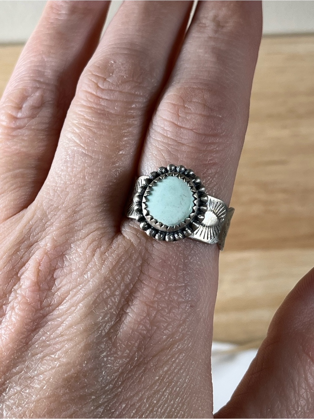 Solid Sterling Silver Paloma Turquoise Gemstone Cigar Band Ring Size 10 - Picture 5 of 8